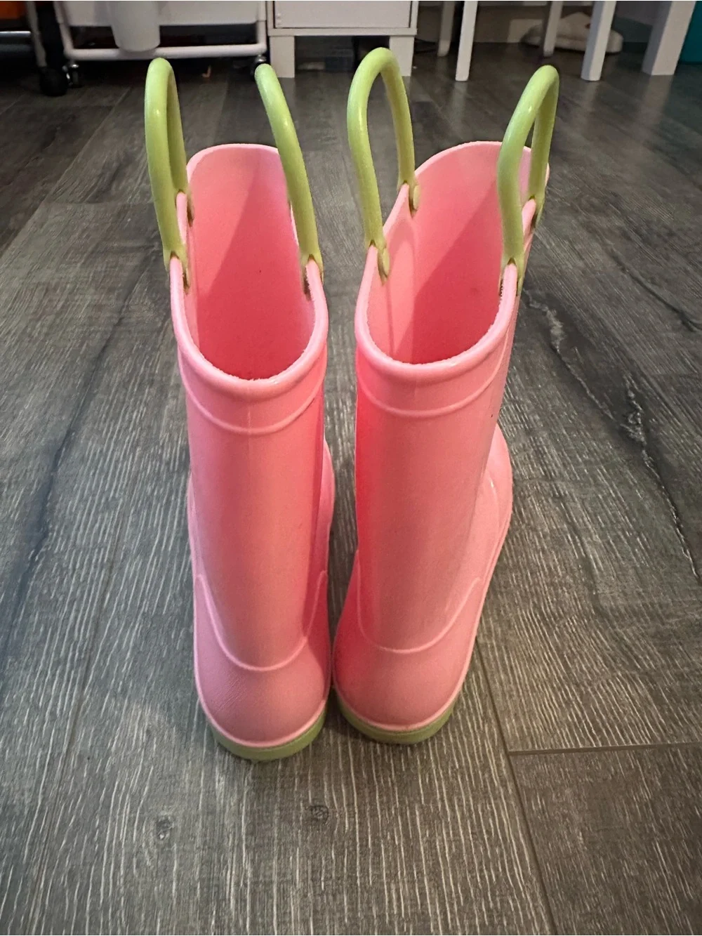 Kids Girls Pink Rain Boots with Lime Trim